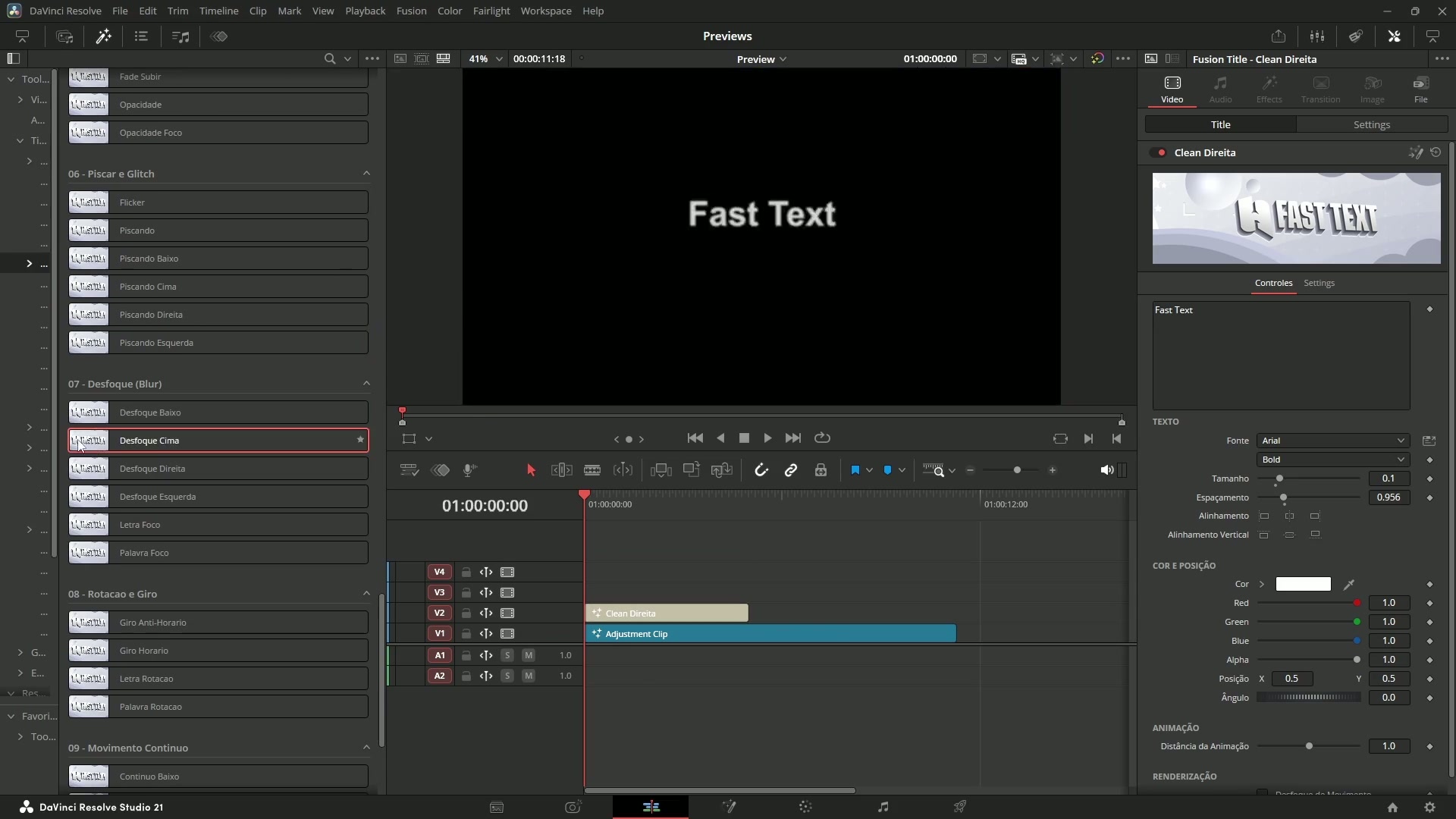 Fast Text rodando na timeline
